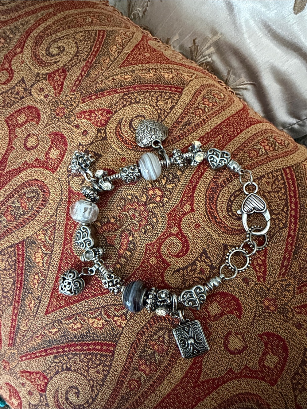 Brighton Silver and Gray Heart Charm Bracelet multiple heart charms